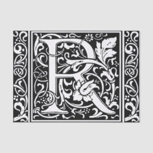 Papier Mousseline Lettre R Monogramme médiéval Art Nouveau