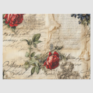 Papier Mousseline Lettre vintage d'amour parchemin avec fleurs (9)
