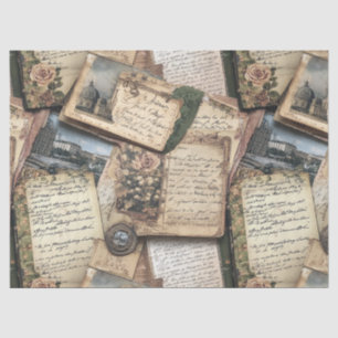 Papier Mousseline Lettre Vintage romantique Collage avec Rose