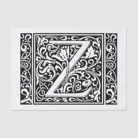 Papier Mousseline Lettre Z Monogramme médiéval Art Nouveau (Recto)