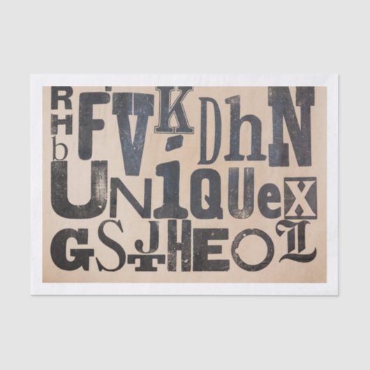 Papier Mousseline Lettres Alphabet Distresses orthographiant "Unique (Recto)