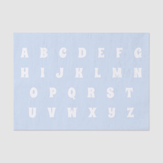 Papier Mousseline Lettres alphabet motif abc bleu clair blanc (Recto)