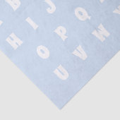 Papier Mousseline Lettres alphabet motif abc bleu clair blanc (Détail)