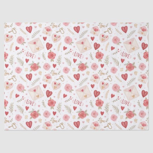 Papier Mousseline Lettres Coeurs rose Valentines Day (Recto)
