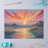 Papier Mousseline Lever de soleil à l'aquarelle de l'étang (Artisanat)