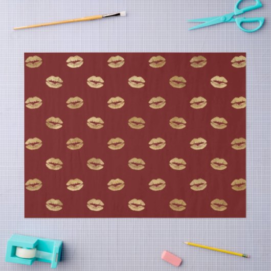Papier Mousseline Lèvres rouges en or (Artisanat)