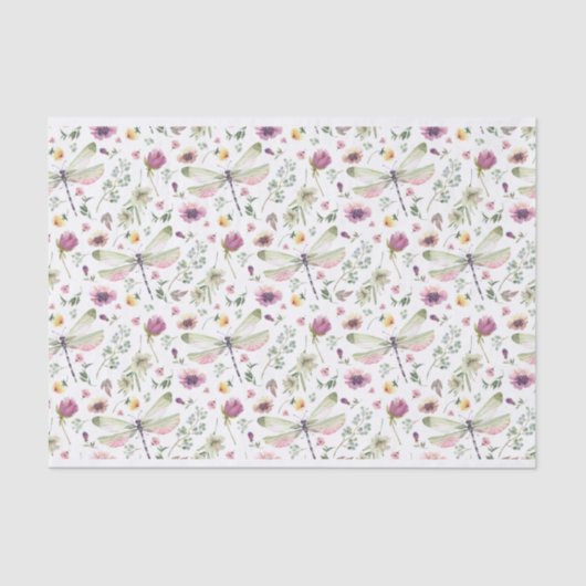 Papier Mousseline libellules et fleurs sauvages (Recto)