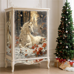Papier Mousseline Licorne Blanche de Contes de Fées Hivernaux Châtea