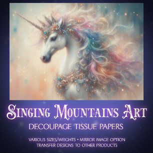 Papier Mousseline Licorne Élégante Aquarelle Crinière Arc-en-Ciel Dé