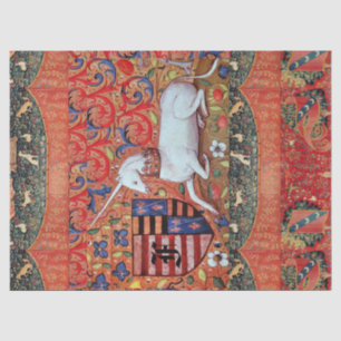 PAPIER MOUSSELINE LICORNE, FLEURS MÉDIÉVALES D'IMAGINAIRE,