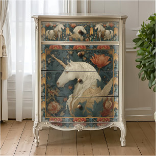 Papier Mousseline Licorne rouge jade vintage de style William Morris