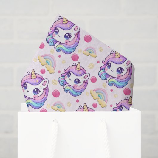 Papier Mousseline Licornes Roses Mignonnes (Sac cadeau)