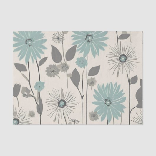 Papier Mousseline Light Blue Daisy Mid Century Modern Floral (Recto)