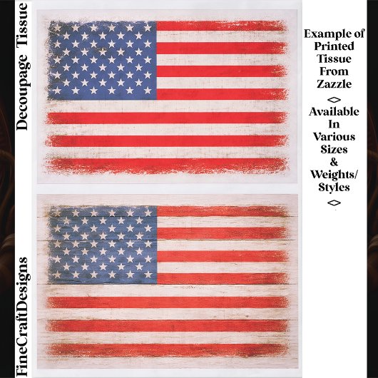 Papier Mousseline Light Distressed American Flag Pair EX1 Decoupage