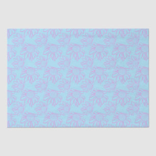 Papier Mousseline Ligne rose Motif Fleur dessiné sur bleu clair