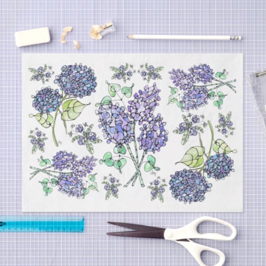 Papier Mousseline Lilacs & Hydrangeas - Papier Tissu Découpage (Artisanat)
