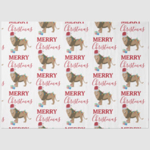 Papier Mousseline Lion de Noël animal drôle avec chapeau de Père Noë