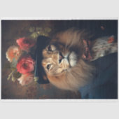 Papier Mousseline Lion en costume, Casquette avec Fleurs 3 Découpage (Recto)