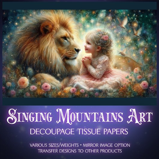 Papier Mousseline Lion et fille Christian Art Découpage