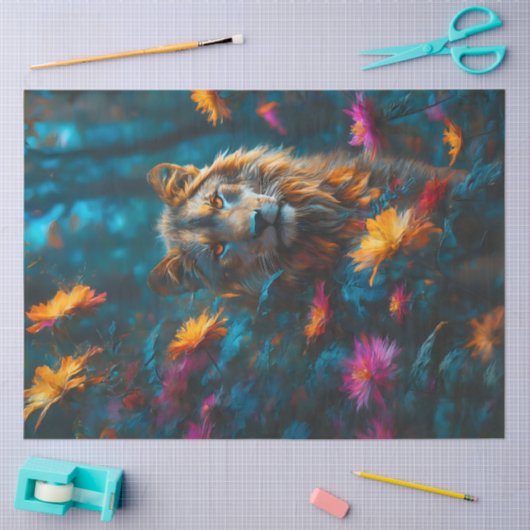 Papier Mousseline Lion Jungle Fleur (Artisanat)
