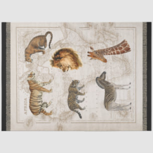 Papier Mousseline Lion Leopard Giraffe Afrique Carte Vintage Découpa