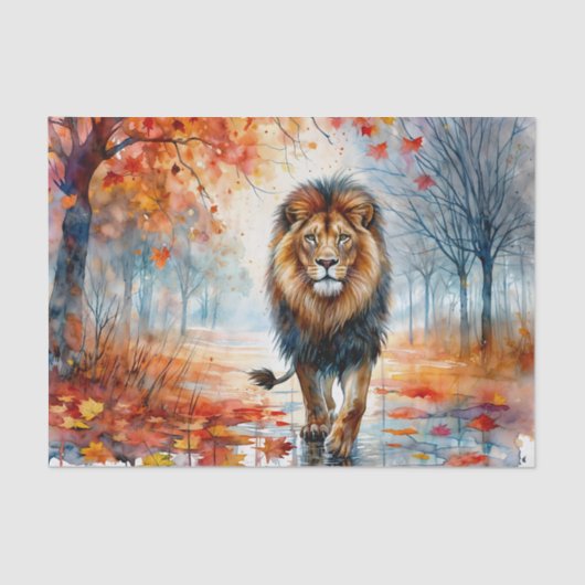 Papier Mousseline Lion Marcher Dans L'Aquarelle Automne (Recto)