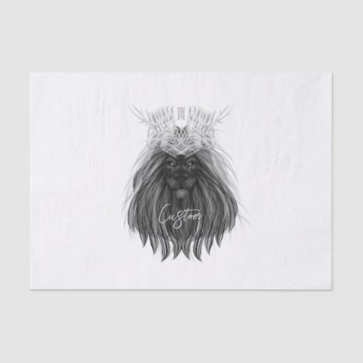 Papier Mousseline Lion noir avec couronne Antlers et monogramme (Recto)