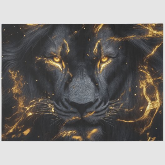 Papier Mousseline Lion noir avec fermeture d'or (ensemble) (Recto)
