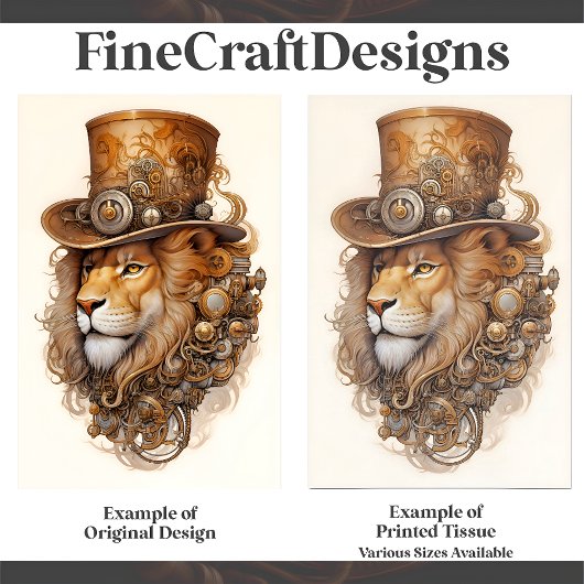 Papier Mousseline Lion Steampunk chic en laiton et cuivre E1L