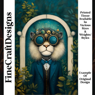 Papier Mousseline Lion Steampunk en costume sarcelle dans le jardin