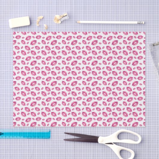 Papier Mousseline Lips Pattern Pink & White (Artisanat)