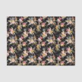 Papier Mousseline Liquide d'hibiscus d'ananas tropical sur noir (Recto)