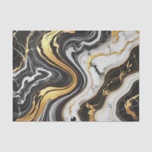 Papier Mousseline Liquide Doré Noir Blanc Aspect Marbre Mariage Glam
