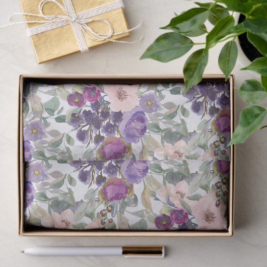 Papier Mousseline Liquide floral rose pourpre (Cadeau)