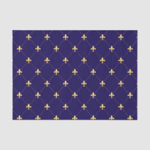 Papier Mousseline Lis d'or sur fond bleu de minuit
