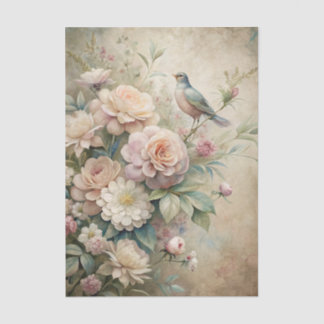 Papier Mousseline Little Bird Perched on Large Floral Bouquet