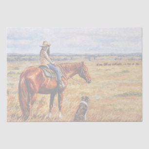 Papier Mousseline Little Cowgirl on Cattle Horse