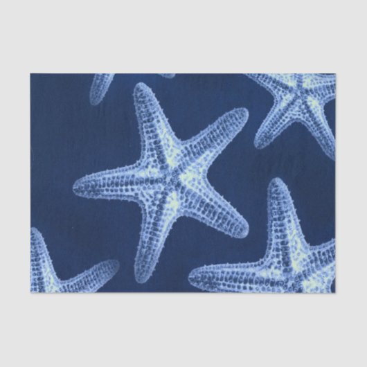 Papier Mousseline littoral chic plage rustique nautique bleu étoile (Recto)