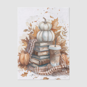 Papier Mousseline Livres et citrouilles à thème automne de couleur b