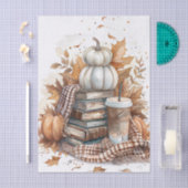 Papier Mousseline Livres et citrouilles à thème automne de couleur b (Artisanat)
