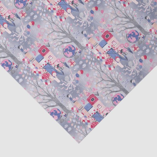 Papier Mousseline Livres Fairytale et Créatures Magiques Gris (Détail)