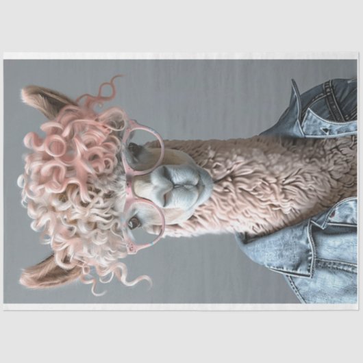 Papier Mousseline Llama à tête rose (Recto)