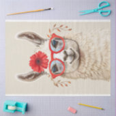 Papier Mousseline Llama blanc avec lunettes à fleurs rouges Découpag (Artisanat)