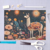 Papier Mousseline Llama lunaire dans un paysage floral étoilé (Artisanat)