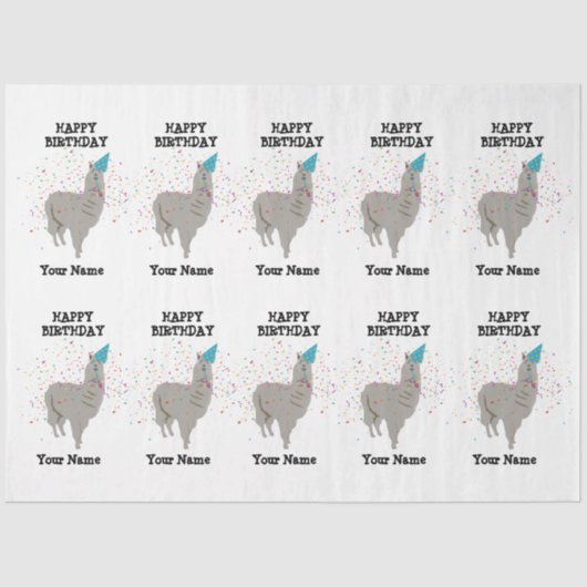 Papier Mousseline Llama Partys - Animal ayant une fête Nom personnal (Recto)