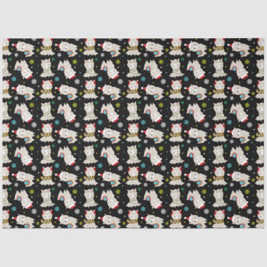 Papier Mousseline Llamas Festive de Noël en noir (Recto)