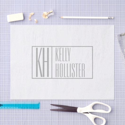 Papier Mousseline Logo Moderne Grey Initiales & Nom (Artisanat)