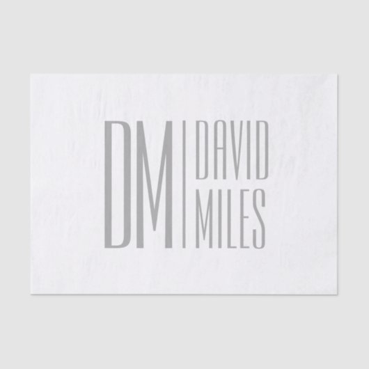 Papier Mousseline Logo Stylish Minimal & Modern Grey Initiales & Nom (Recto)