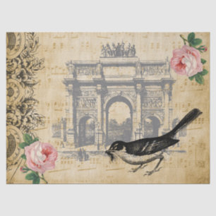 Papier Mousseline L'oiseau floral Decoupage de manuscrit d'éphémères