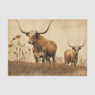 Papier Mousseline Longhorns du Texas primitif